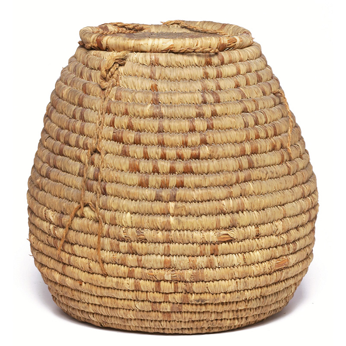 Appraisal: Tribal lidded basket large form w x h minor damage