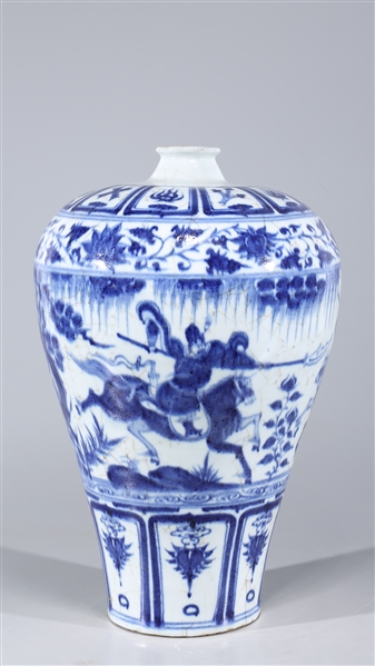 Appraisal: Chinese blue and white meiping porcelain vase with warriors to