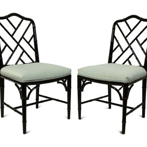 Appraisal: A Pair of Chinese Chippendale Style Black Lacquer Side Chairs