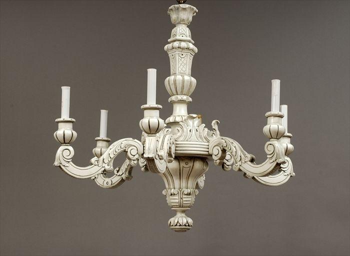 Appraisal: R gence-Style White-Painted Six-Light Chandelier in in diam