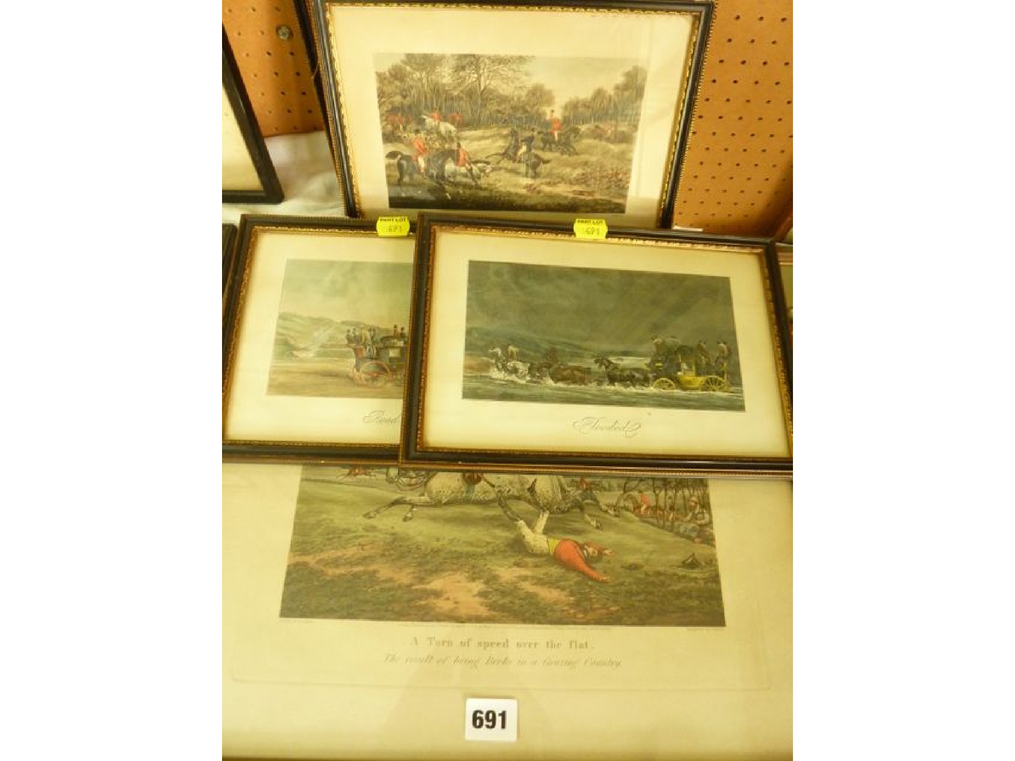 Appraisal: A th century coloured hunting engraving after Henry Alken showing