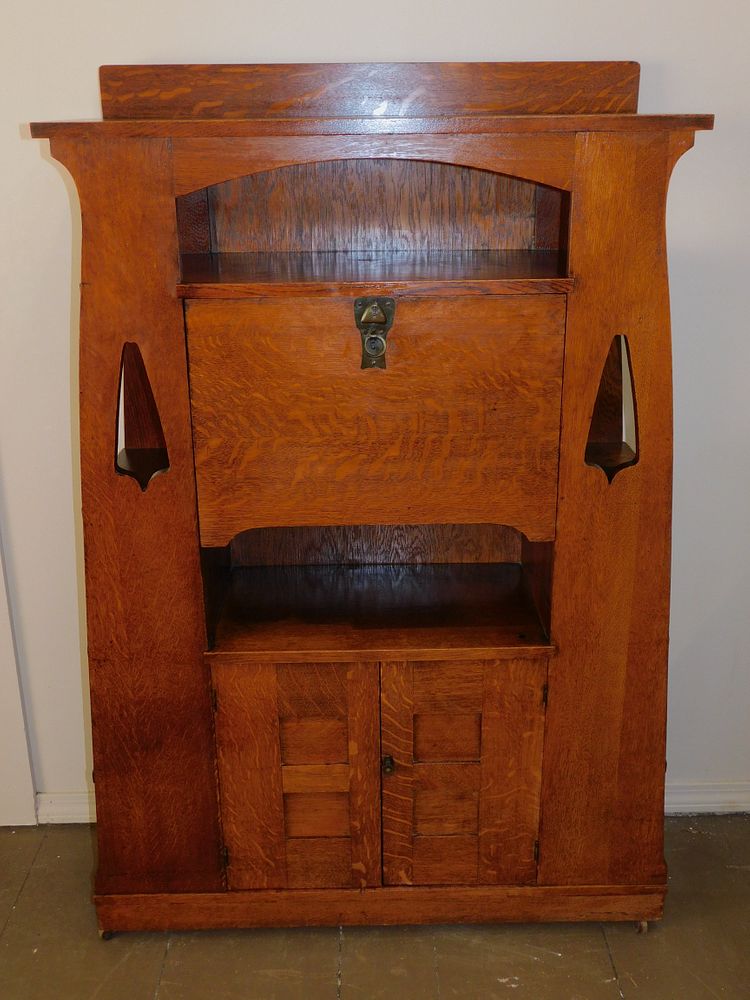 Appraisal: LIMBERT OAK DESK BOOKCASE Antique Limbert solid oak fall front