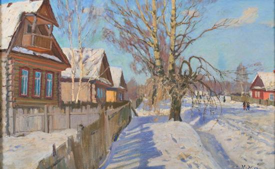 Appraisal: ATTRIBUTED TO KONSTANTIN YUON Russian - VILLAGE IN SNOW signed