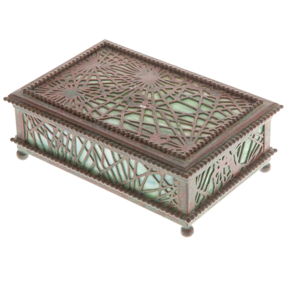 Appraisal: Tiffany patinated bronze and glass desk box first quarter- th