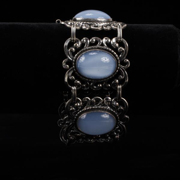 Appraisal: Danecraft Danish Modern Sterling Silver Bracelet with Blue Moonstone Glass