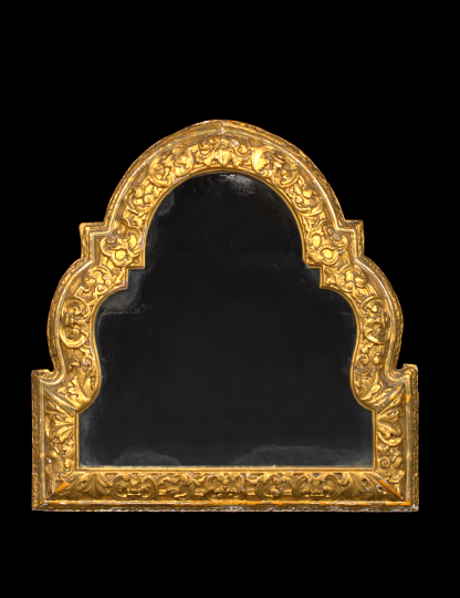 Appraisal: Dutch Carved Giltwood Arched Looking Glass second quarter th century