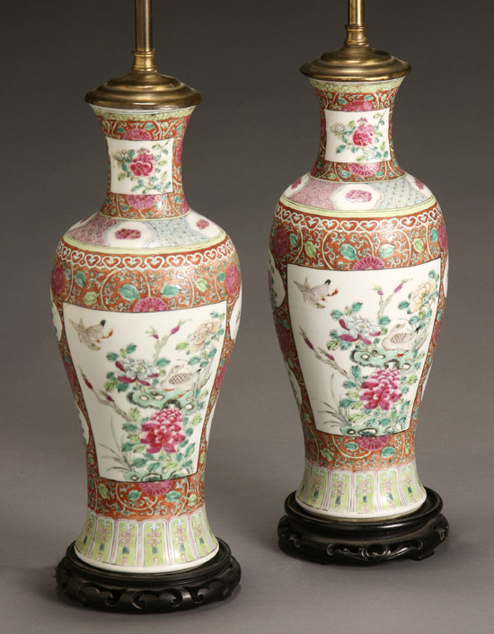 Appraisal: Pair of Chinese Export 'Famille Rose' Baluster Vases First Half