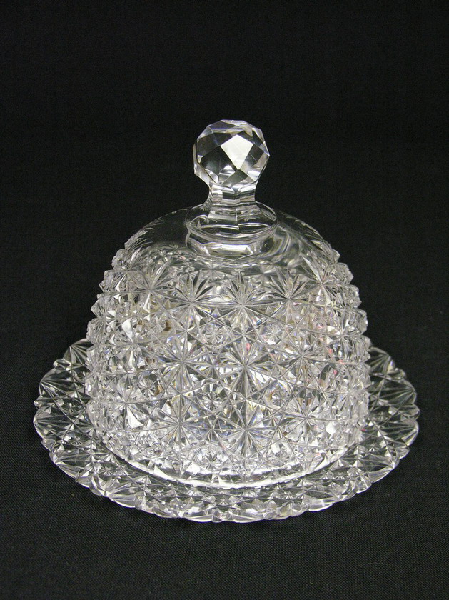 Appraisal: A B P RUSSIAN CUT GLASS BUTTER DISH Russian Pattern