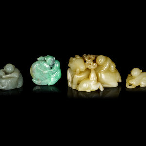 Appraisal: Four Chinese Jade and Jadeite Carvings of Boys comprising three