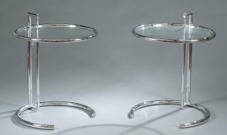 Appraisal: Pair Eileen Gray chrome glass round side tables A Pair