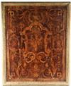 Appraisal: MARQUETRY PANEL - Continental Marquetry Fruitwood Panel with central musical-trophy