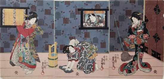 Appraisal: Utagawa Kunisada Toyokuni III Japanese - TWO SETS TRIPTYCH PANEL