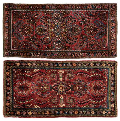 Appraisal: Two Sarouk rugs one with central medallion on burgundy field