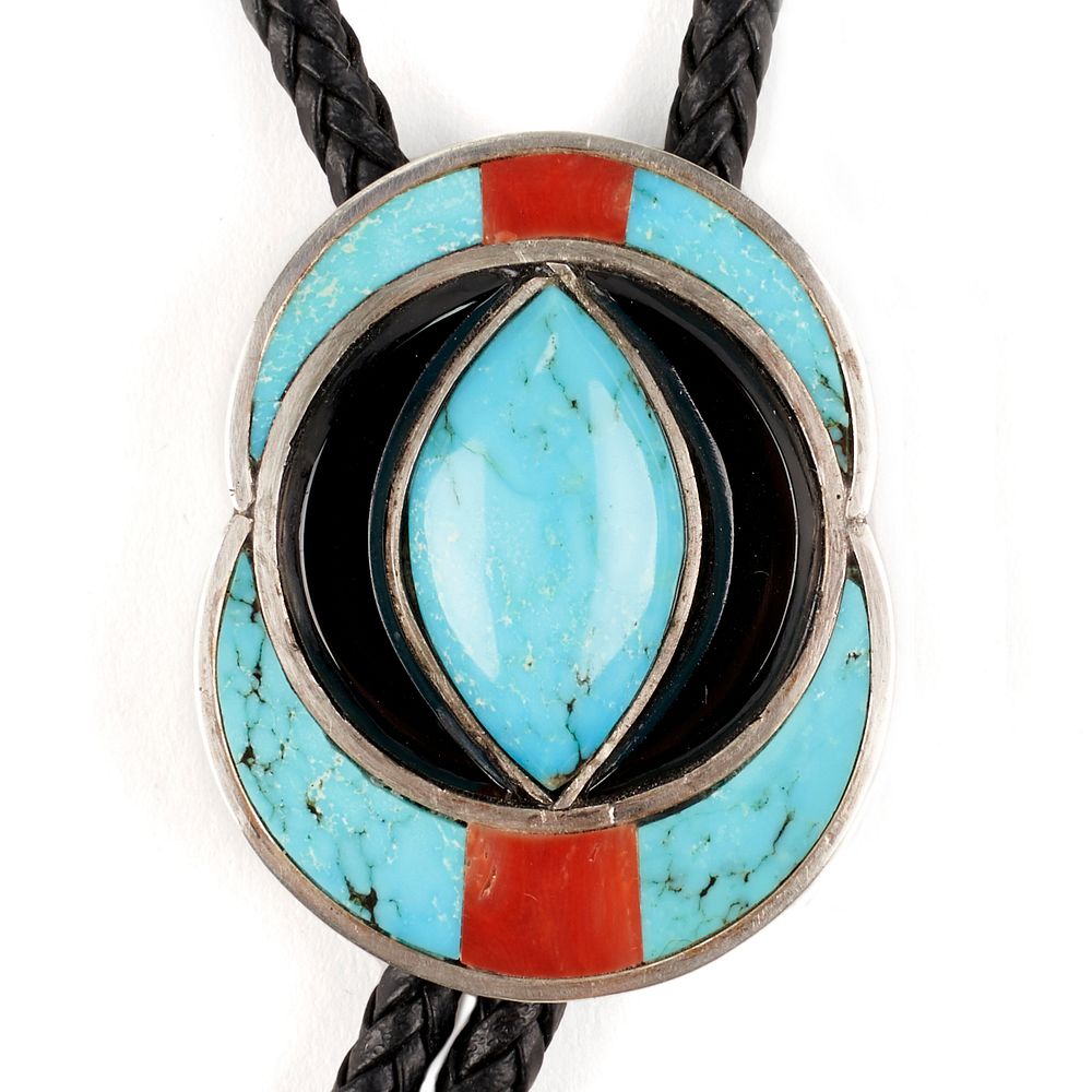 Appraisal: Zuni Sterling Turquoise Bolo Tie Southwest Native American Zuni bolo