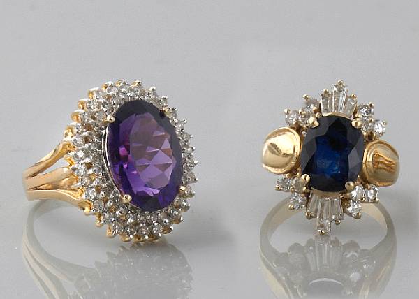 Appraisal: A collection of two diamond gemstone and gold rings one