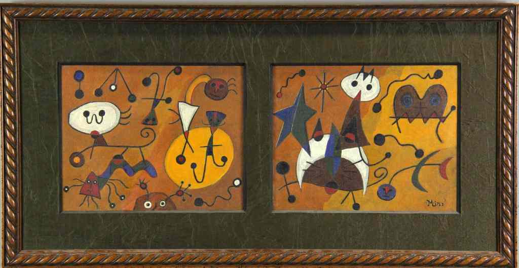 Appraisal: Manner of Joan Miro Oil Painting on CanvasTitled ''Menagerie and