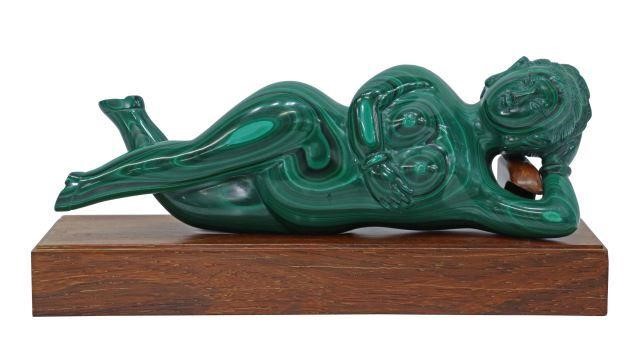 Appraisal: Chinese malachite doctor's model presented on wooden stand figure approx