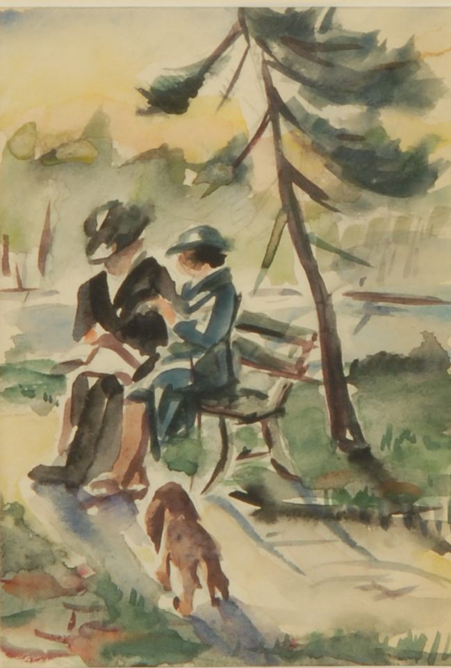 Appraisal: ATTRIBUTED TO LOUIS BOSAAmerican - Figures in the park Unsigned