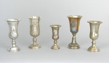 Appraisal: A Lot of Five Silver Judaic Kiddush Cups Various Makers