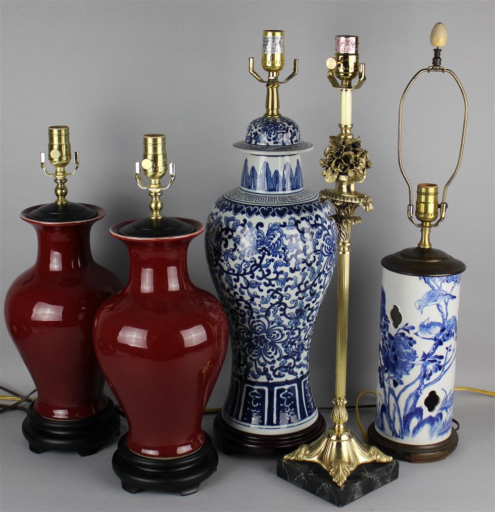 Appraisal: GROUP OF CHINESE PORCELAIN VASES MOUNTED AS TABLE LAMPS including