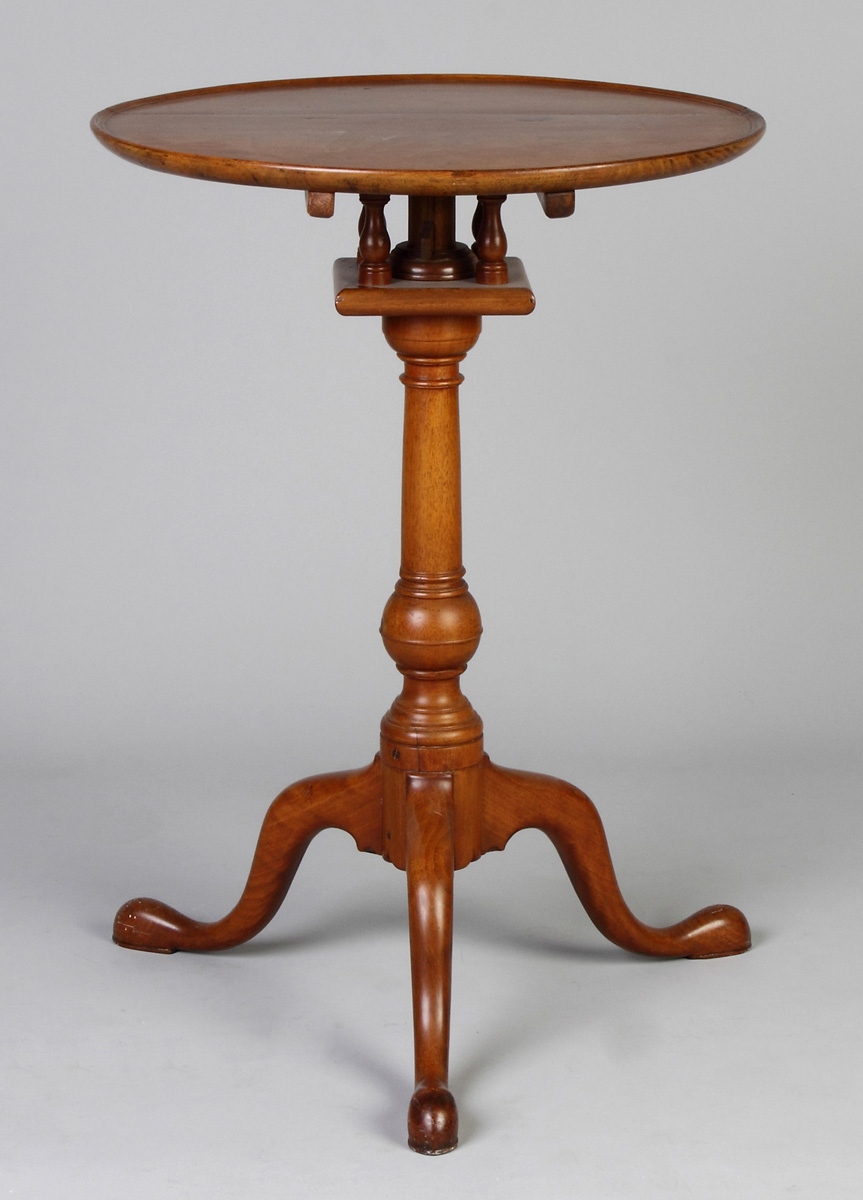 Appraisal: Queen Anne Walnut Candle Stand w Birdcage C Dished top