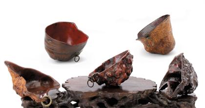 Appraisal: Five Chinese root wood and burl wood cups qing dynasty