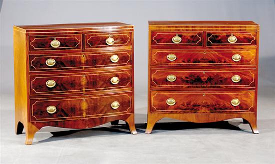 Appraisal: Pair Hepplewhite style mahogany chests shaped top over conforming case