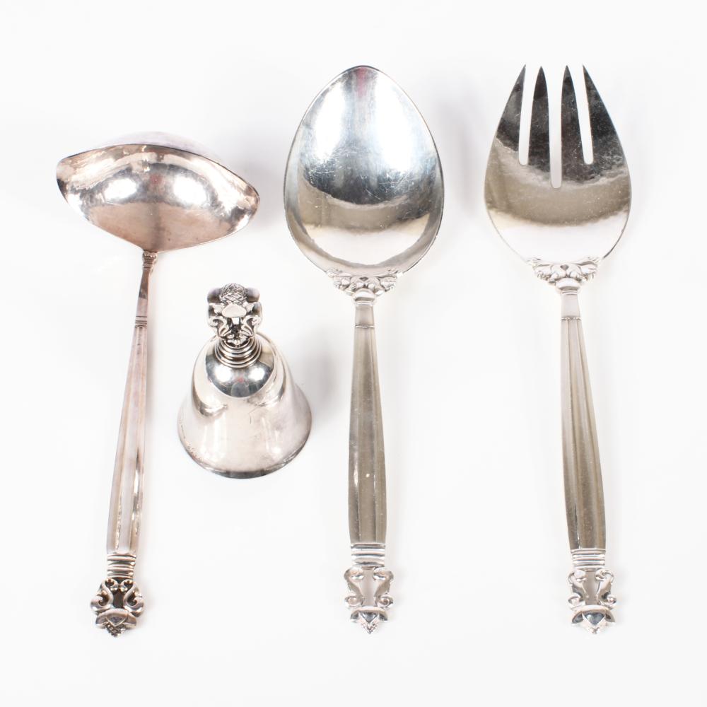 Appraisal: GEORG JENSEN ACORN PATTERN STERLING SILVER PC FLATWARE SERVING UTENSILS