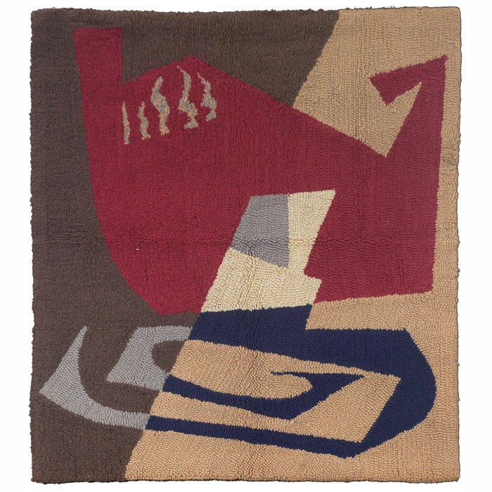 Appraisal: Midcentury tapestry rug wool hand-tied abstract design in tan red