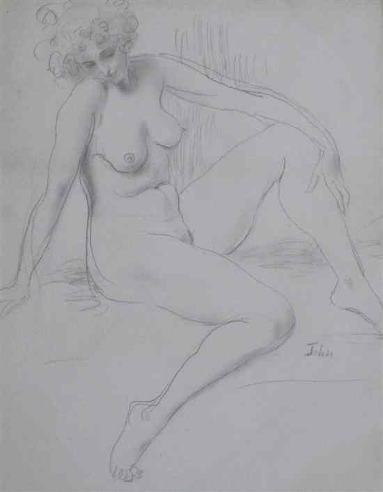 Appraisal: Augustus John - black chalk Seated female nude signed x