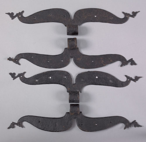 Appraisal: Four wrought iron stag horn hinges th c with elaborate