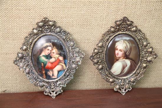 Appraisal: TWO PORTRAITS ON PORCELAIN Portraits of a young woman and