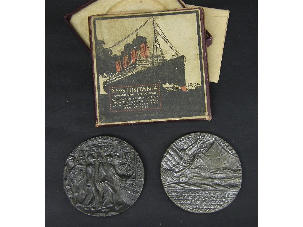 Appraisal: Boxed pewter token commemorating the sinking of RMS Lucitania together