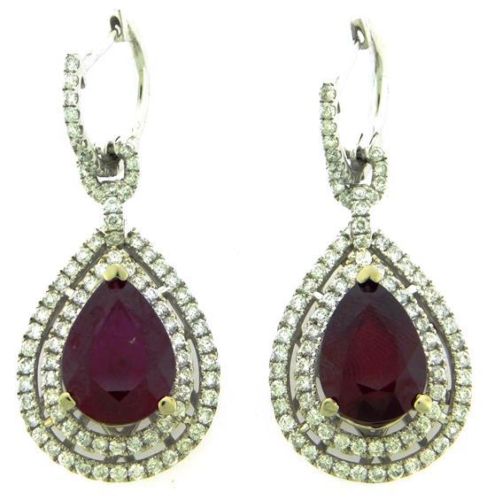 Appraisal: JEWELRY K ruby and diamond drop earrings stamped K white