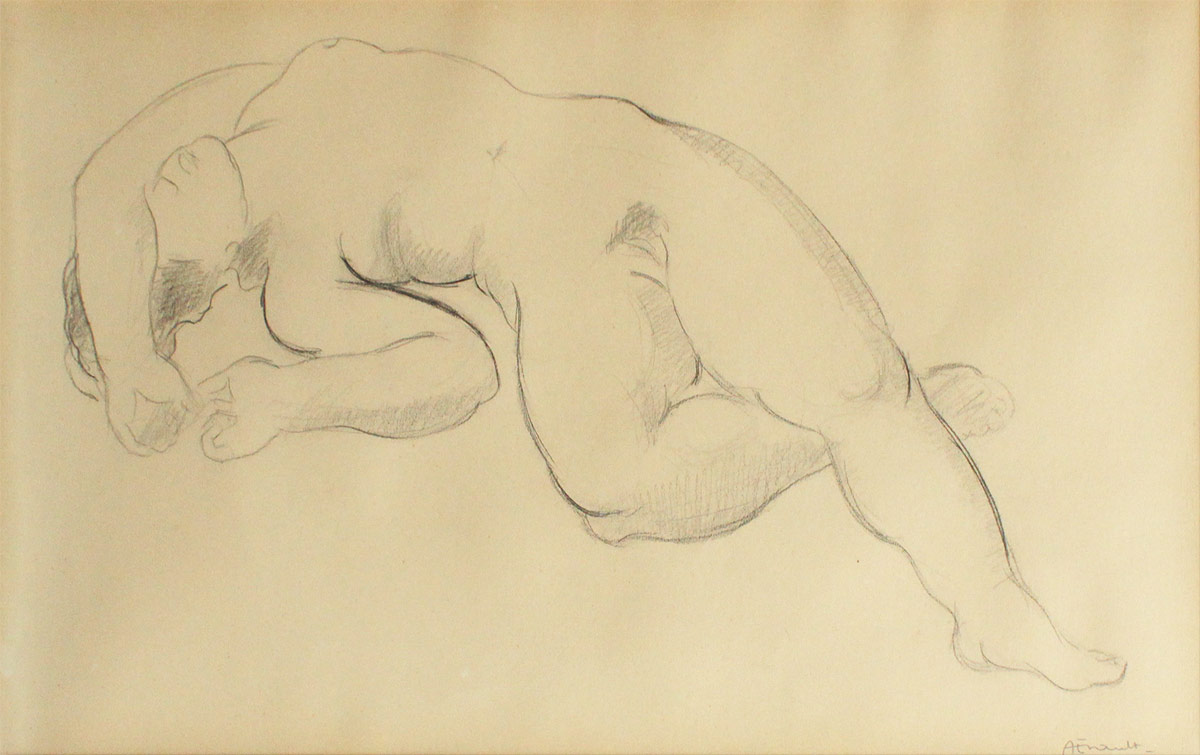 Appraisal: ENAULT Alex-Louise French - Reclining Nude Pencil Drawing Sight size