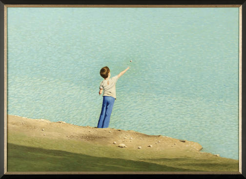 Appraisal: American School Contemporary Boy Throwing a Rock oil on canvas