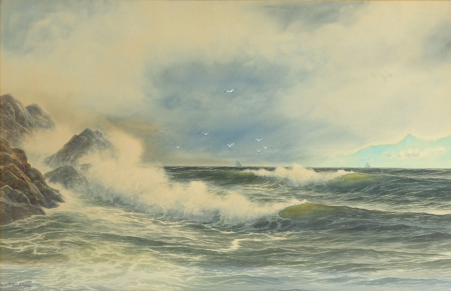 Appraisal: GAY George Howell American - Coastal Surf Scene Watercolor sight