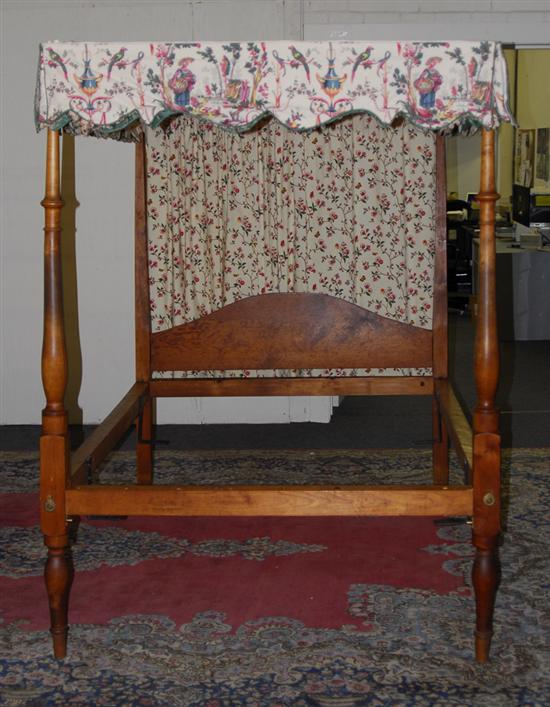 Appraisal: COUNTRY SHERATON BIRCH FOUR POSTER BED with turned foot posts