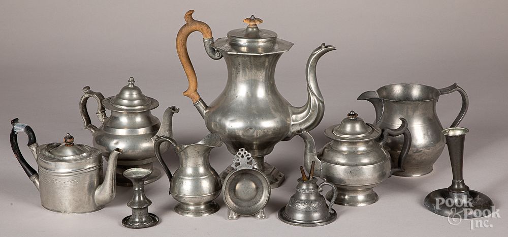 Appraisal: Pewter tablewares Pewter tablewares to include a Danforth teapot Porter