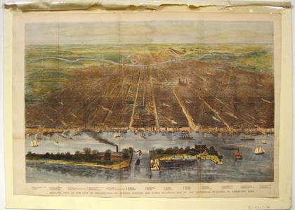 Appraisal: piece Hand-Colored Wood Engraving Bird's Eye View of The City