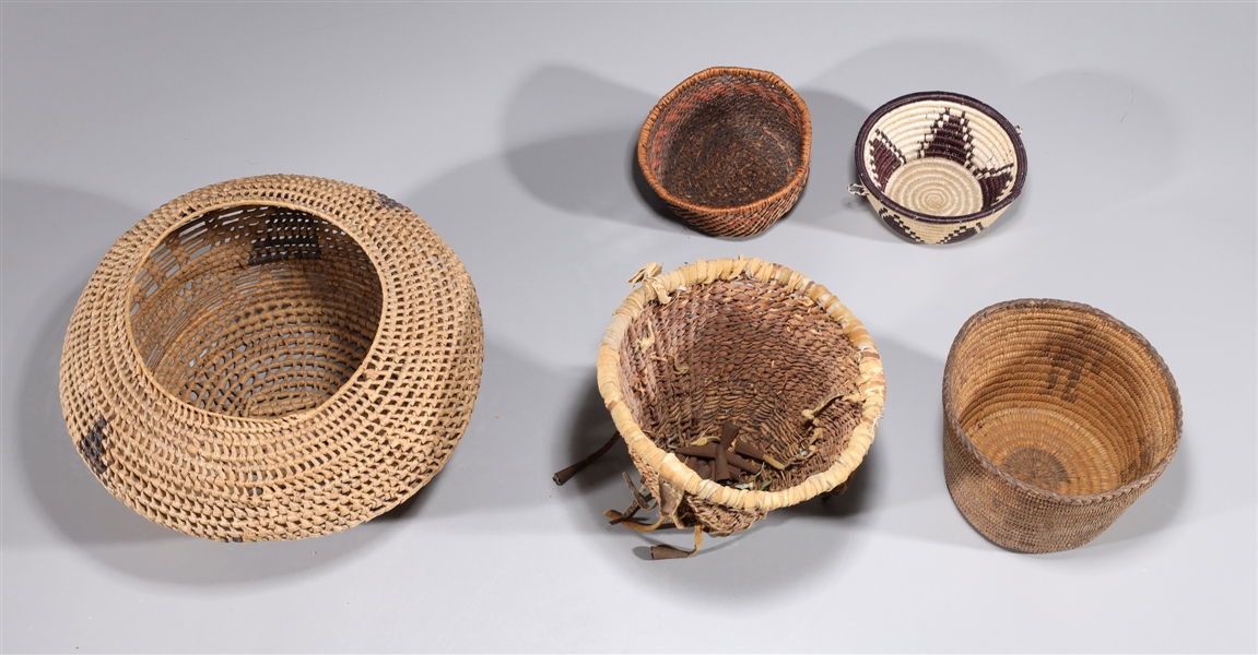 Appraisal: Group of five various assorted vintage woven baskets as-is condition