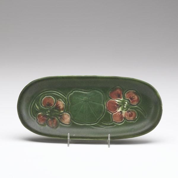 Appraisal: ROOKWOOD Carved Mat ring tray decorated with nasturtiums x