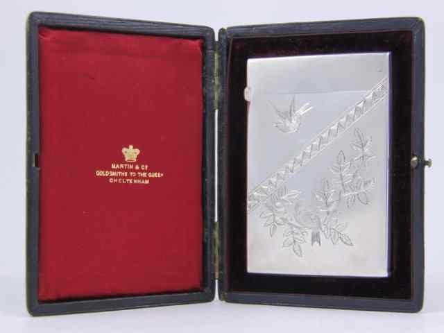 Appraisal: A silver card case Deakin Francis Birmingham engraved birds and