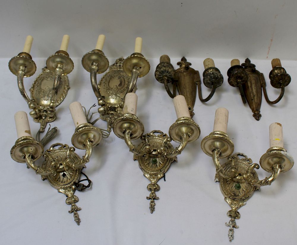 Appraisal: Lot of Assorted Caldwell Style Silvered Sconces To include a