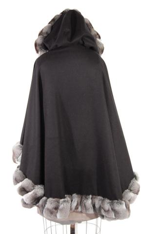 Appraisal: Black Cashmere Hooded Cape w Chinchilla Trim Retail Stock