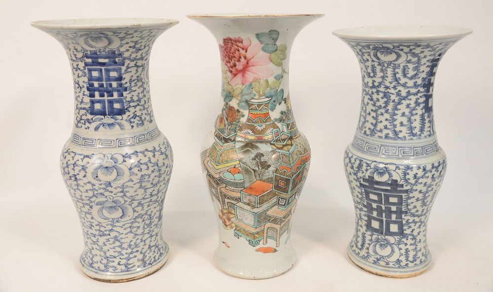 Appraisal: Three Chinese Porcelain Vases pair of blue and white with