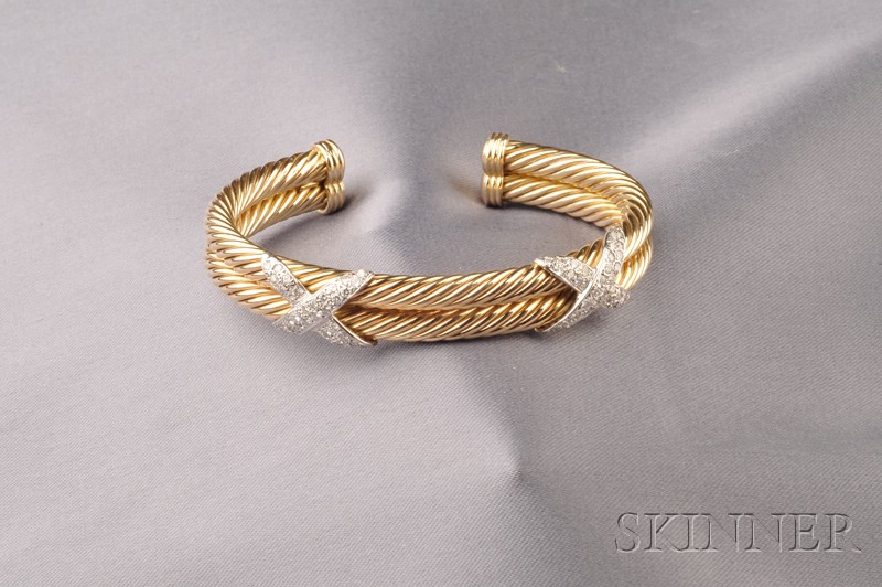 Appraisal: kt Gold and Diamond Bangle the double ropetwist with diamond