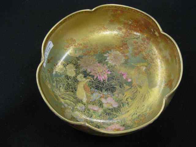 Appraisal: Japanese Satsuma Pottery Bowl intricate pheasant foilage decor inside out