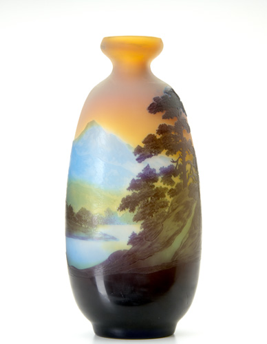 Appraisal: EMILE GALLE Scenic cameo vase with a continuous mountainous landscape