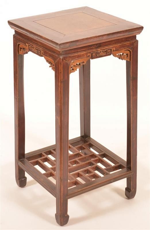 Appraisal: Chinese Lacquered and Carved Elmwood Stand Vintage Chinese Lacquered and